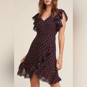 BB Dakota Polka Dot Ring The Alarm Knee Length Ruffled Dress size 12